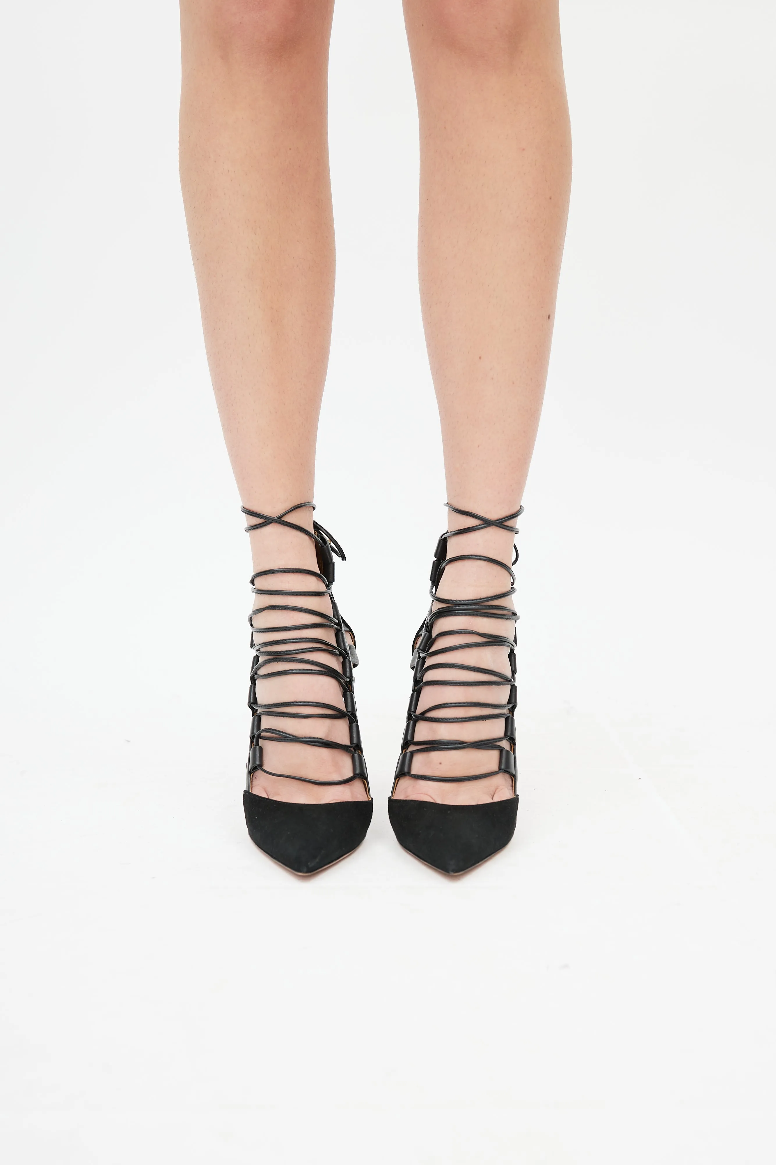 Black Amazon Caged Lace Up Heel