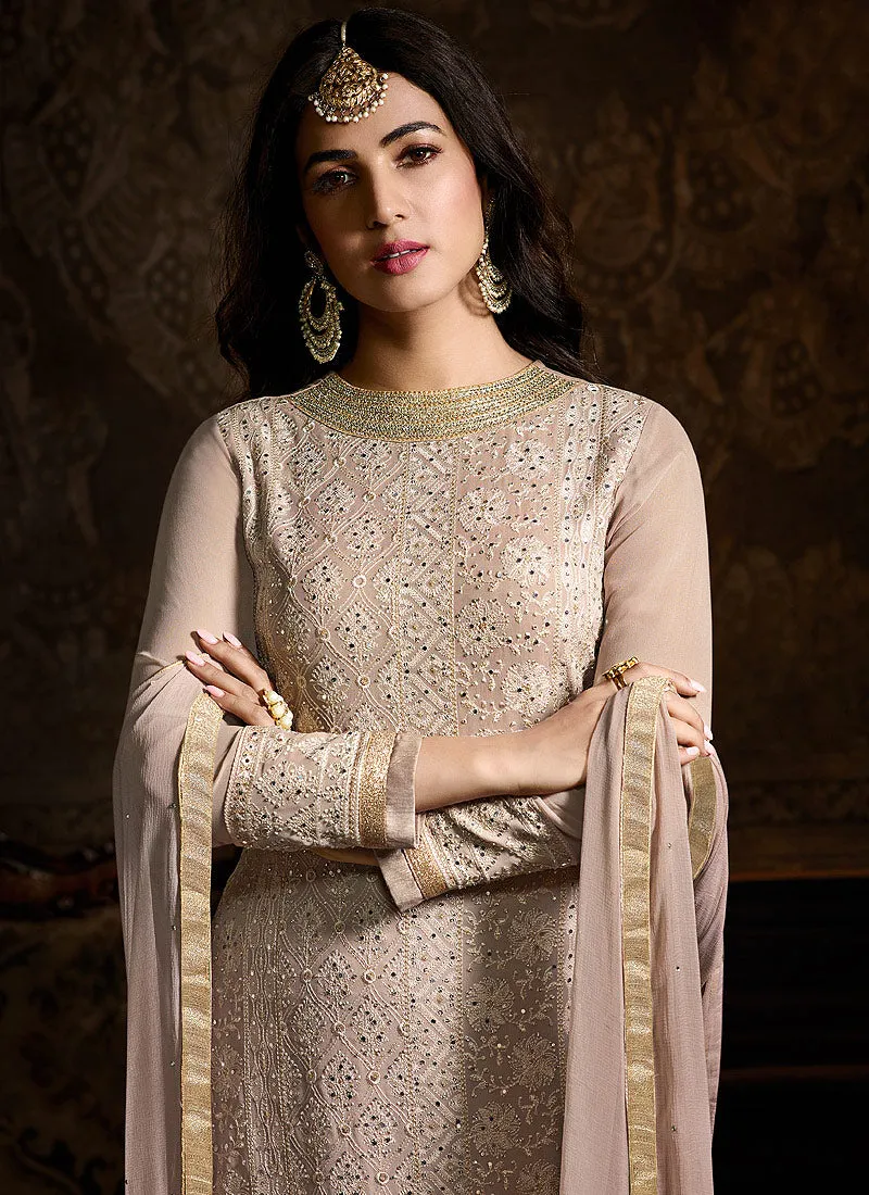 Blush Pink Embroidered Indo Western Style Sharara Suit