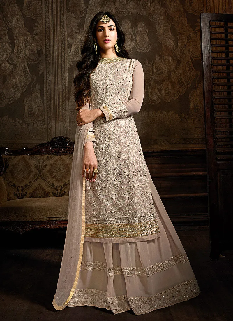 Blush Pink Embroidered Indo Western Style Sharara Suit