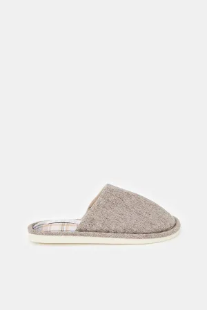 Boys Taupe Textured Mule Slippers