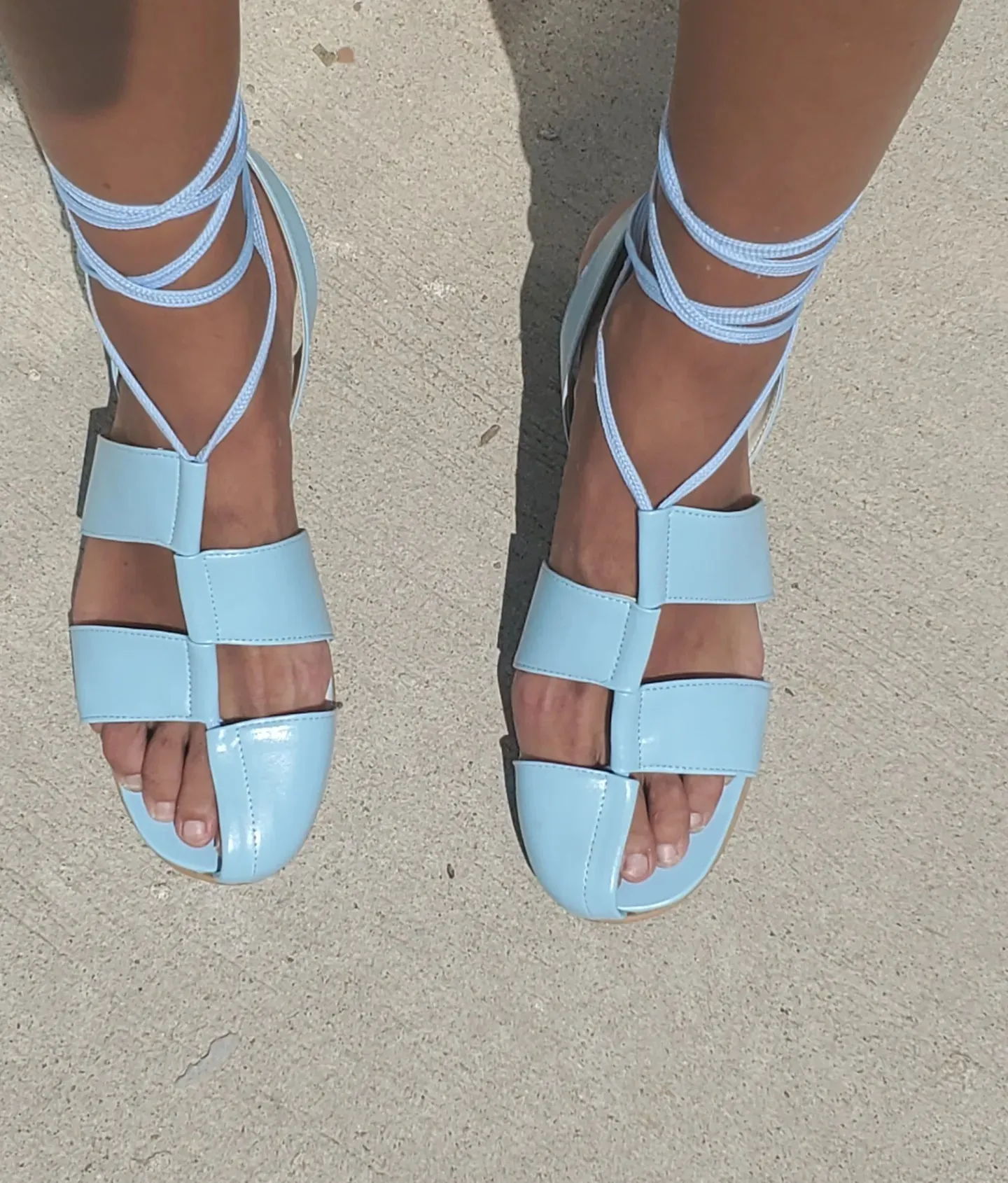 Checker Lace Up Sandal - Sky