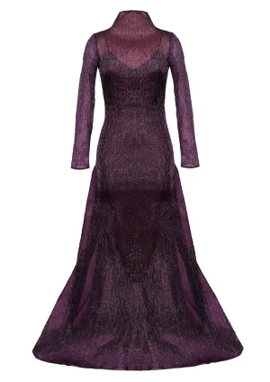 Cocoon Long-Sleeved Velvet Organza Maxi Dress