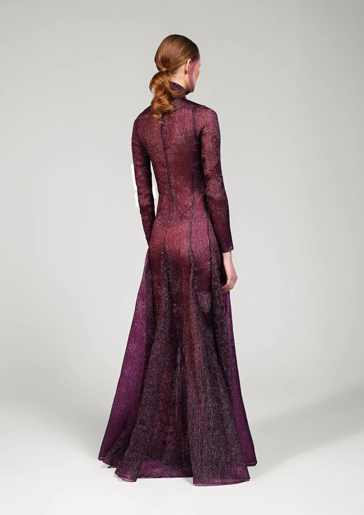 Cocoon Long-Sleeved Velvet Organza Maxi Dress