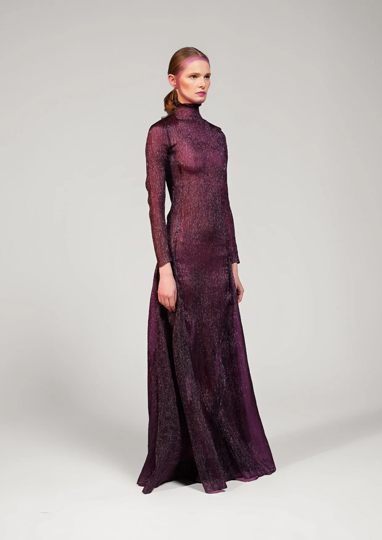 Cocoon Long-Sleeved Velvet Organza Maxi Dress