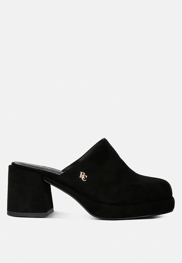 DELAUNAY Black Suede Heeled Mule Sandals