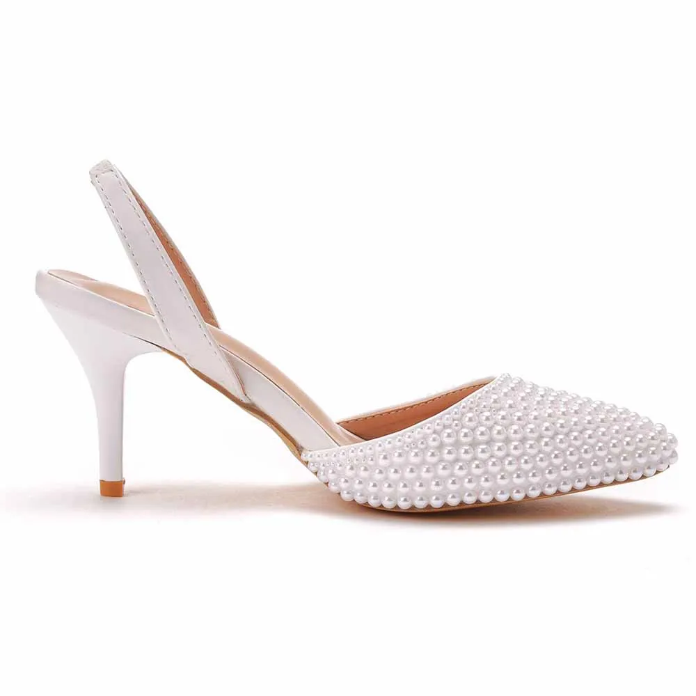 Evening dress shoes for womens -Closed toe pearl heels