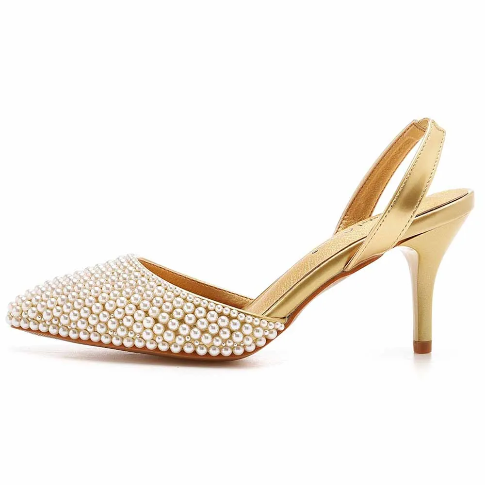 Evening dress shoes for womens -Closed toe pearl heels