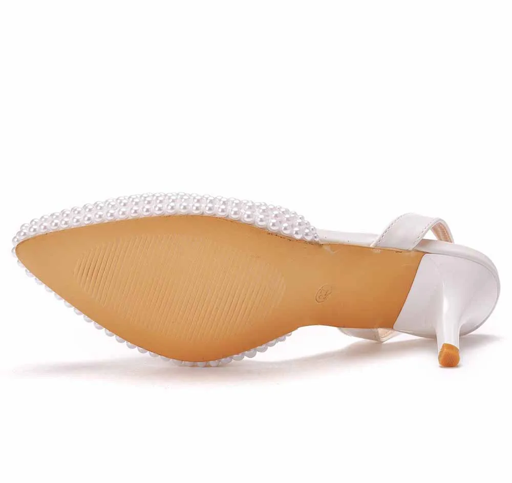 Evening dress shoes for womens -Closed toe pearl heels