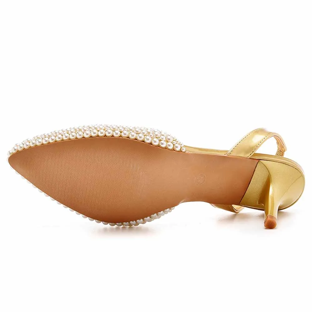 Evening dress shoes for womens -Closed toe pearl heels