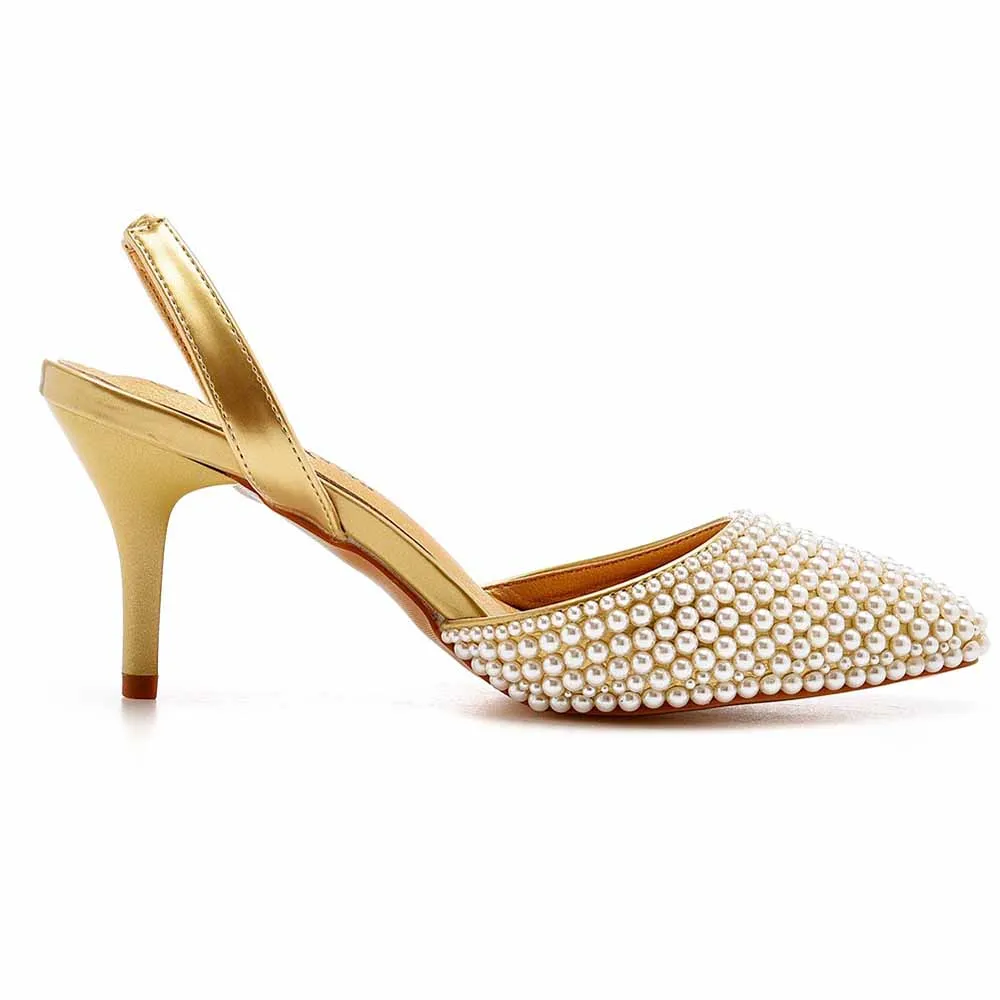 Evening dress shoes for womens -Closed toe pearl heels