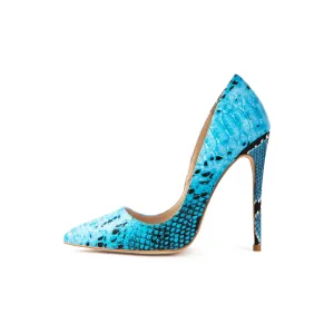 Gloria Blue Vegan Snake Pumps