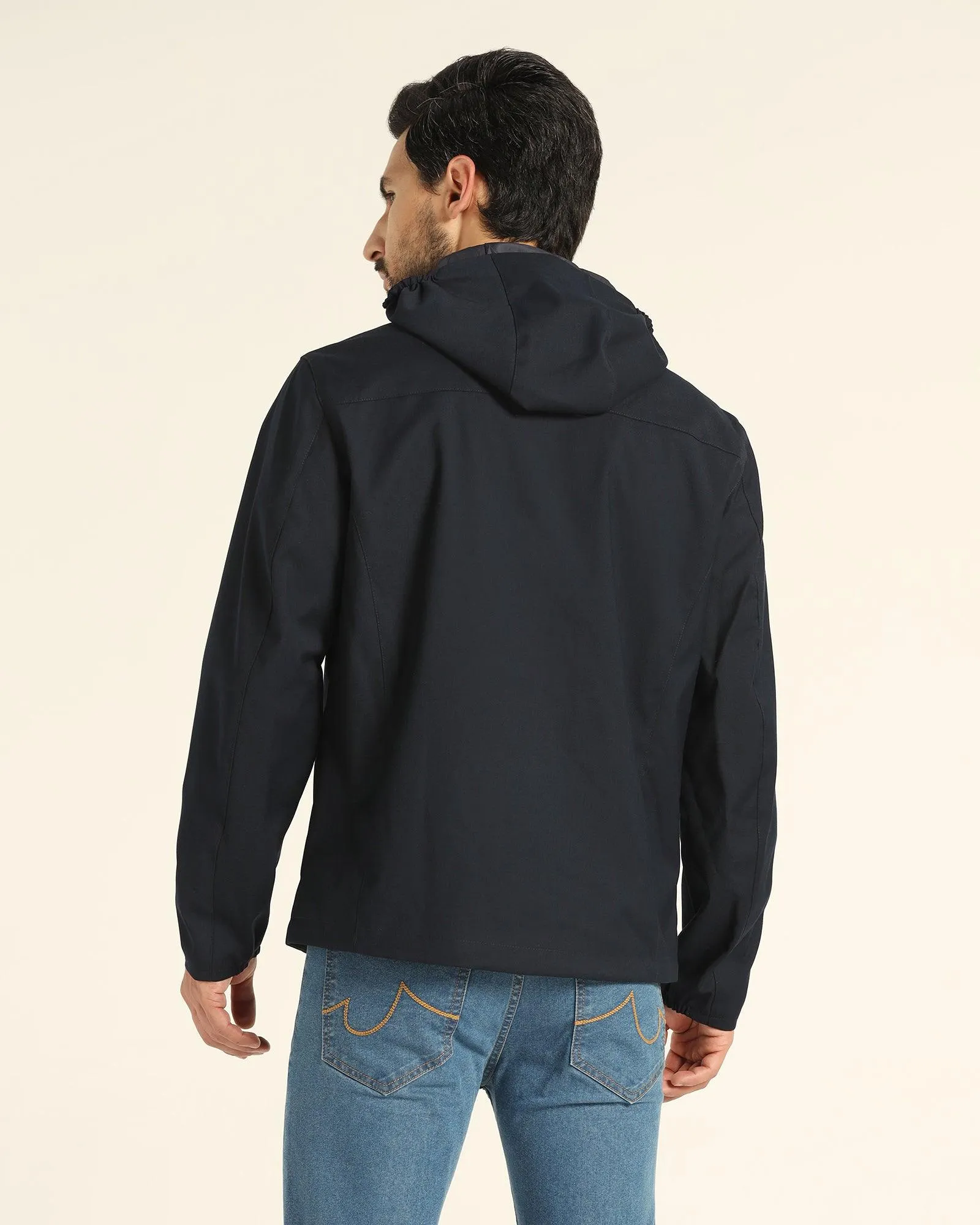 Hoodie Dark Blue Solid Zipper Jacket - Liam