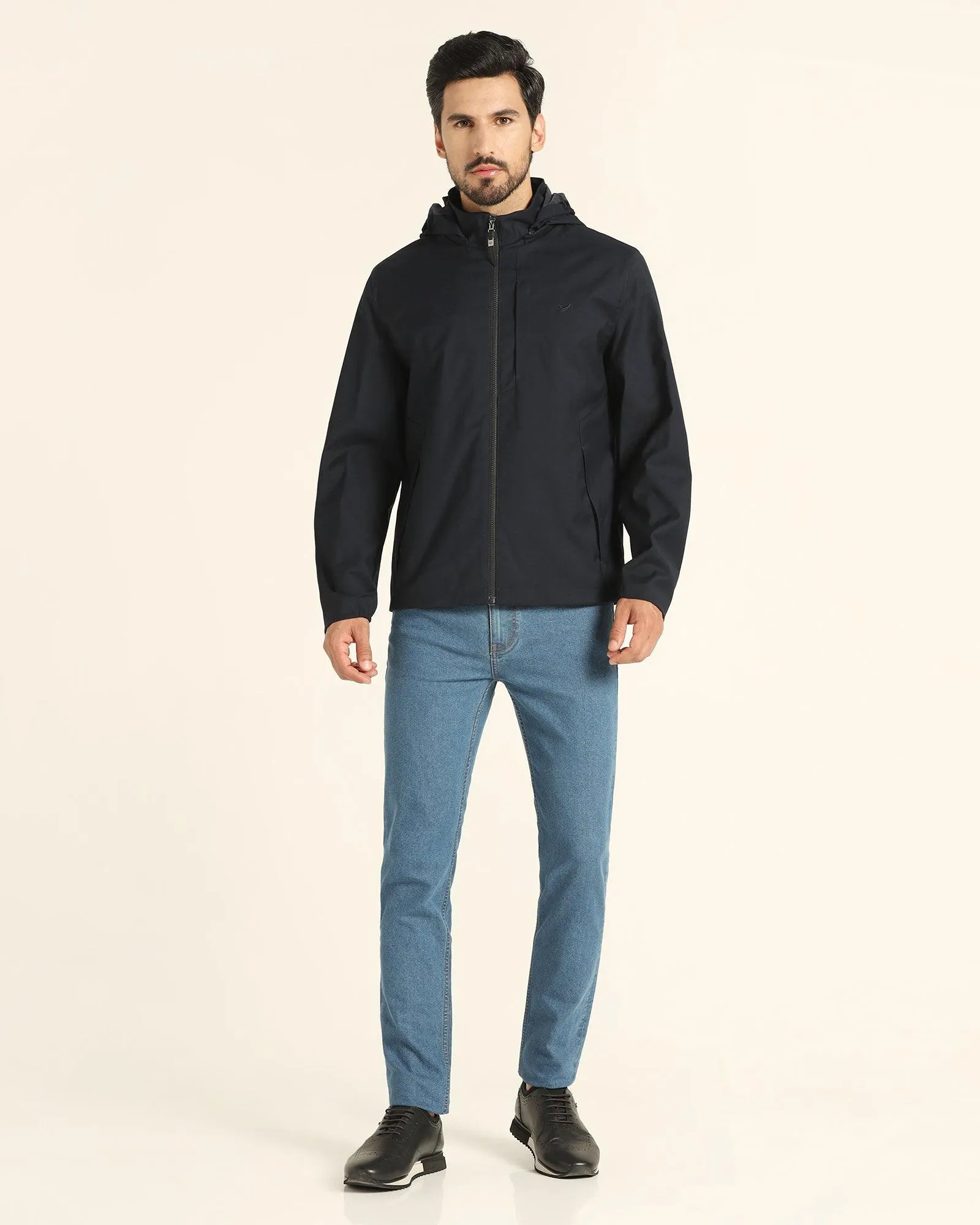 Hoodie Dark Blue Solid Zipper Jacket - Liam