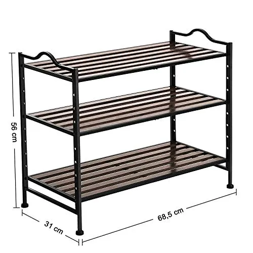 Indian Decor. 45619 Hallway Shoe Storage Organiser Rack with Metal Frame, 68.5 x 31 x 56 cm