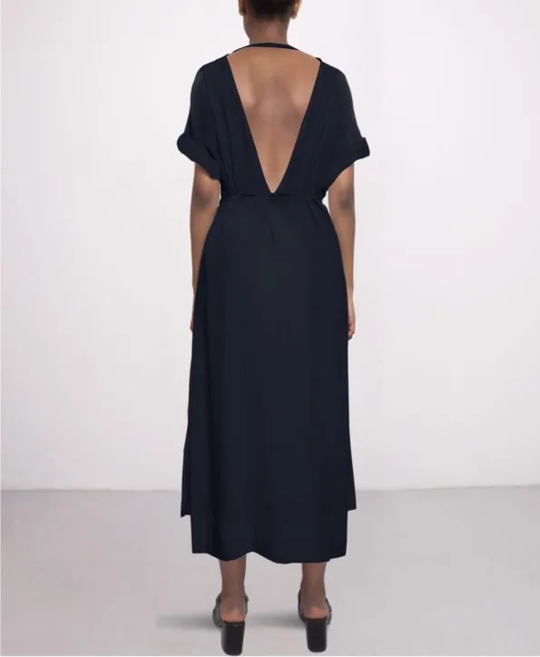 Long Silk Dress Navy