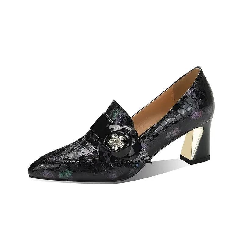 LuxeLeather Exotic Embossed Pointed Toe Slip-on Heels