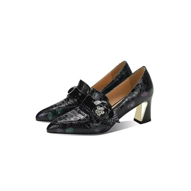 LuxeLeather Exotic Embossed Pointed Toe Slip-on Heels