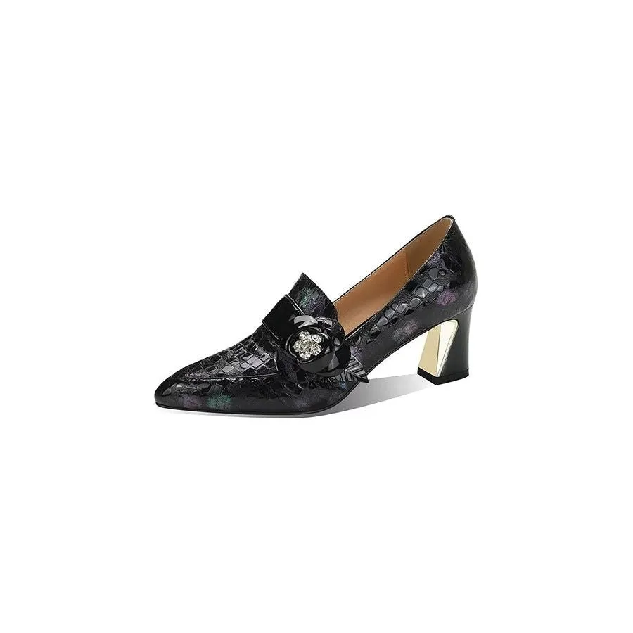 LuxeLeather Exotic Embossed Pointed Toe Slip-on Heels