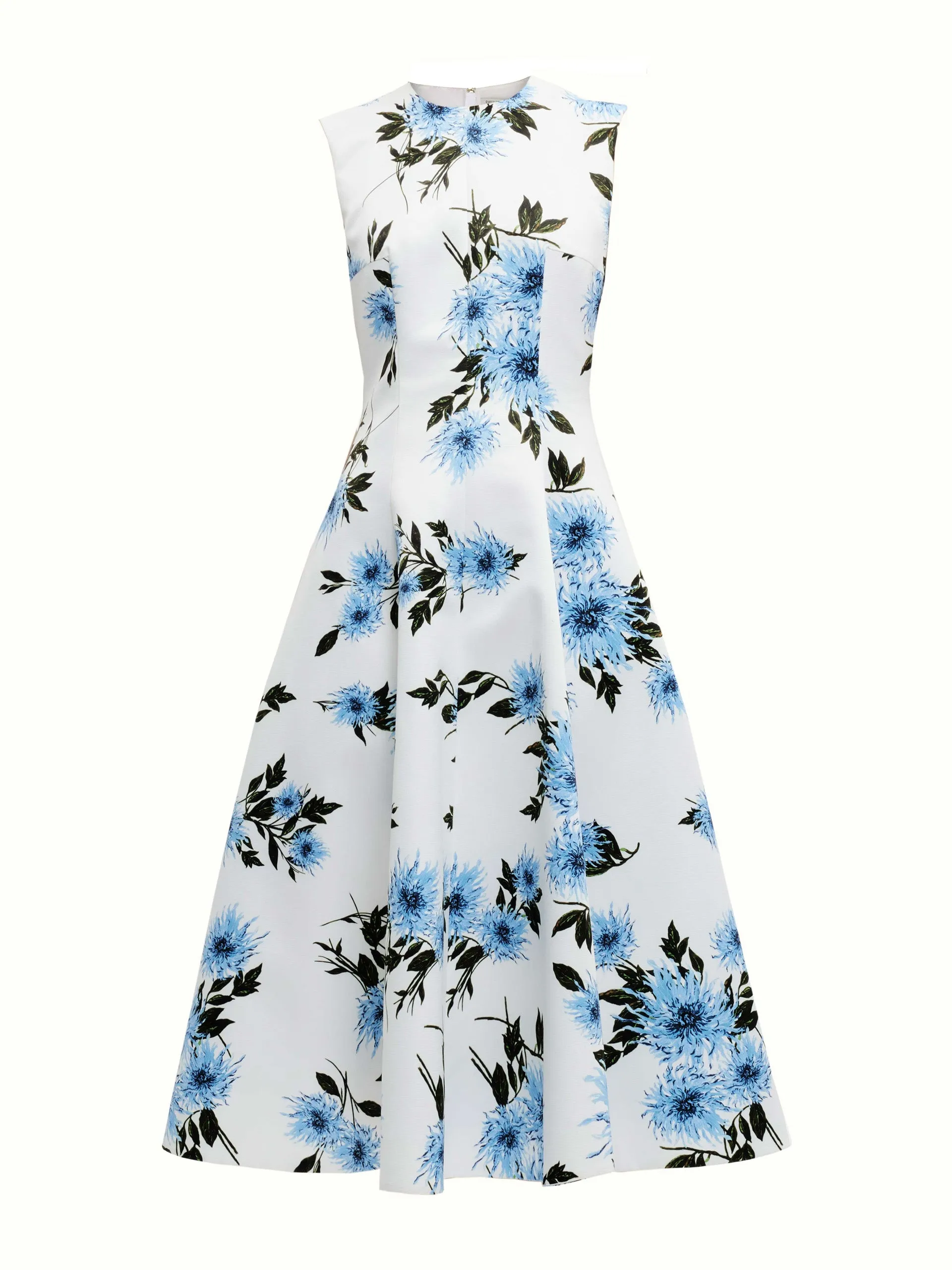 Mara dress in blue dahlia floral print taffeta faille