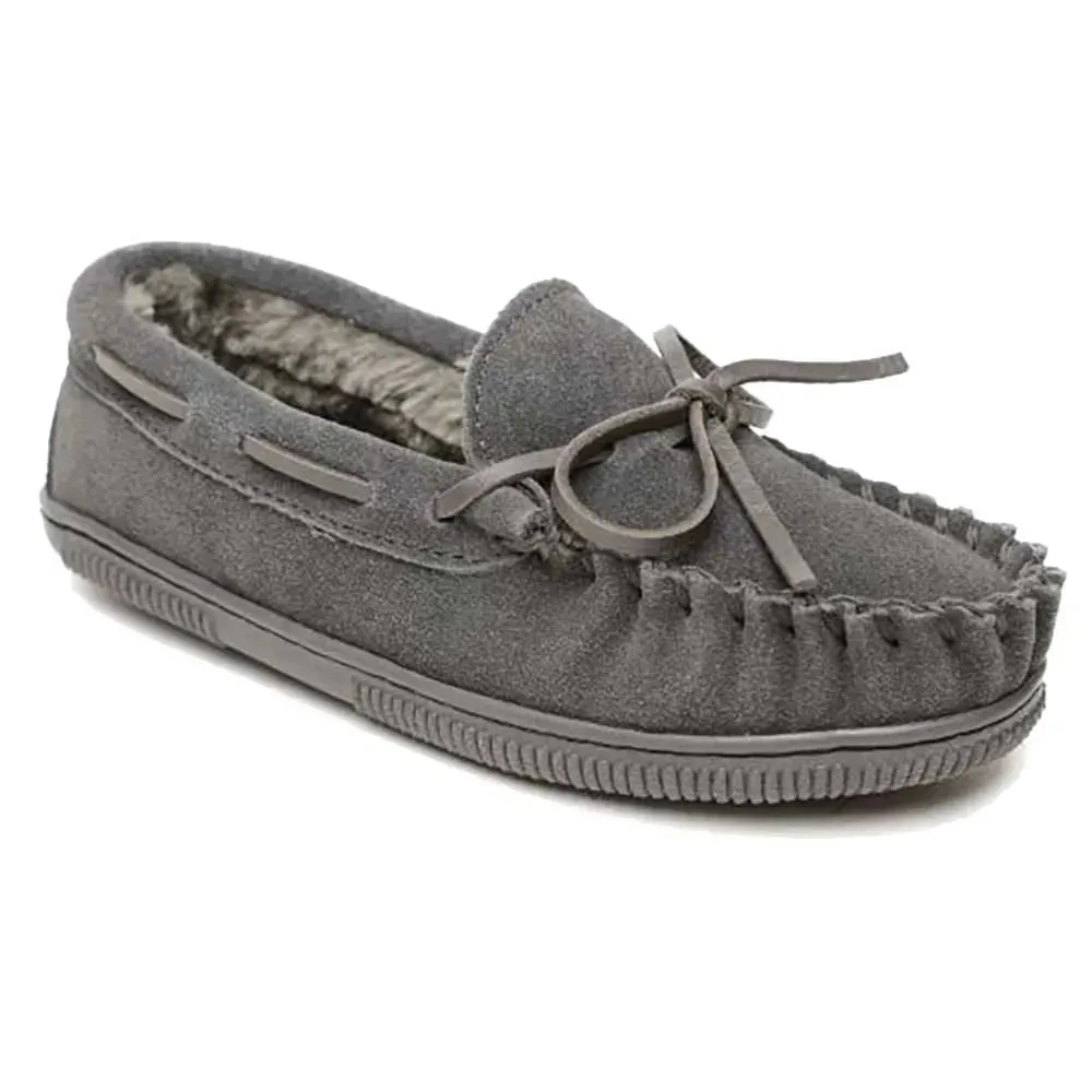 Minnetonka Pile Lined Hardsole Suede (Charcoal) - Children's Slipper