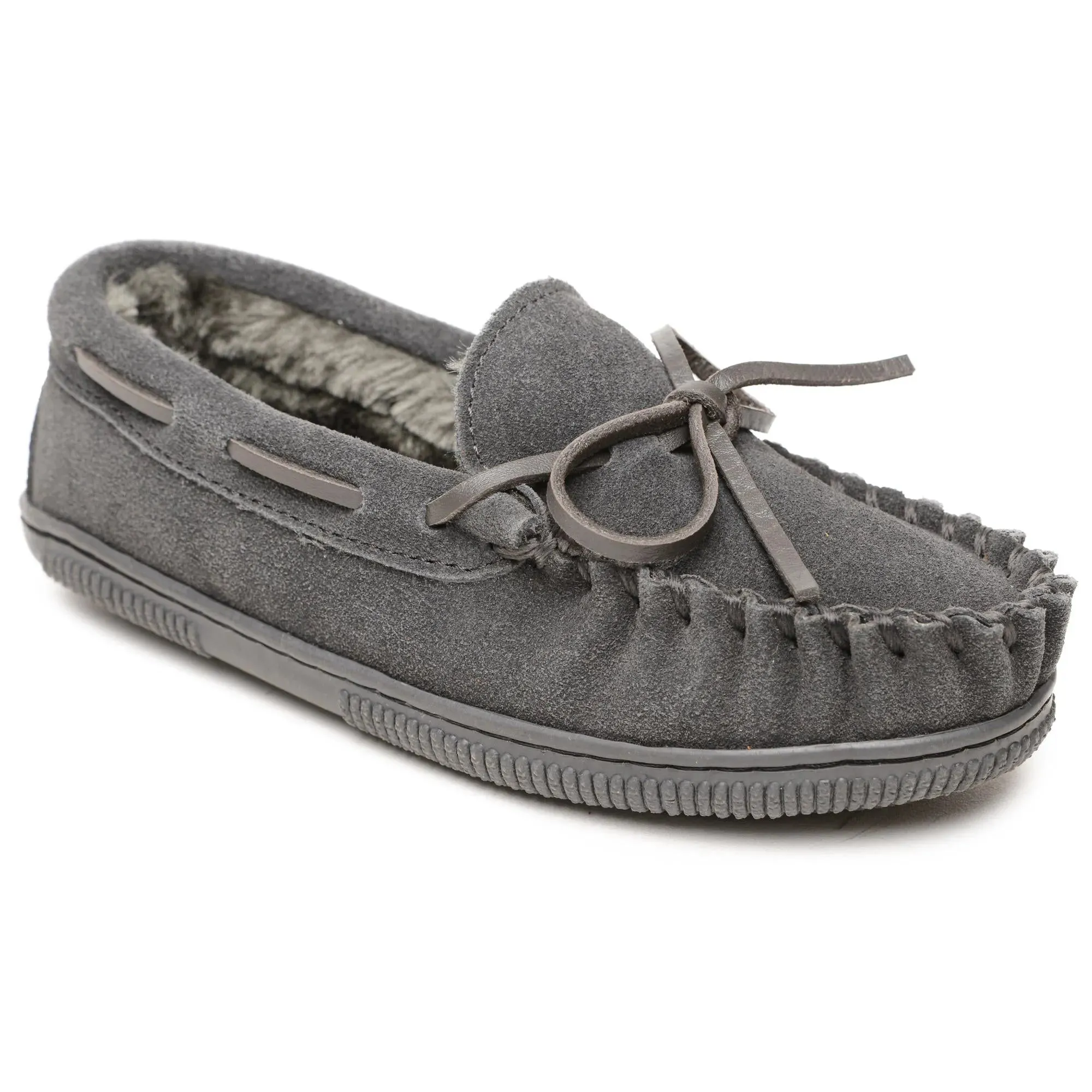 Minnetonka Pile Lined Hardsole Suede (Charcoal) - Children's Slipper