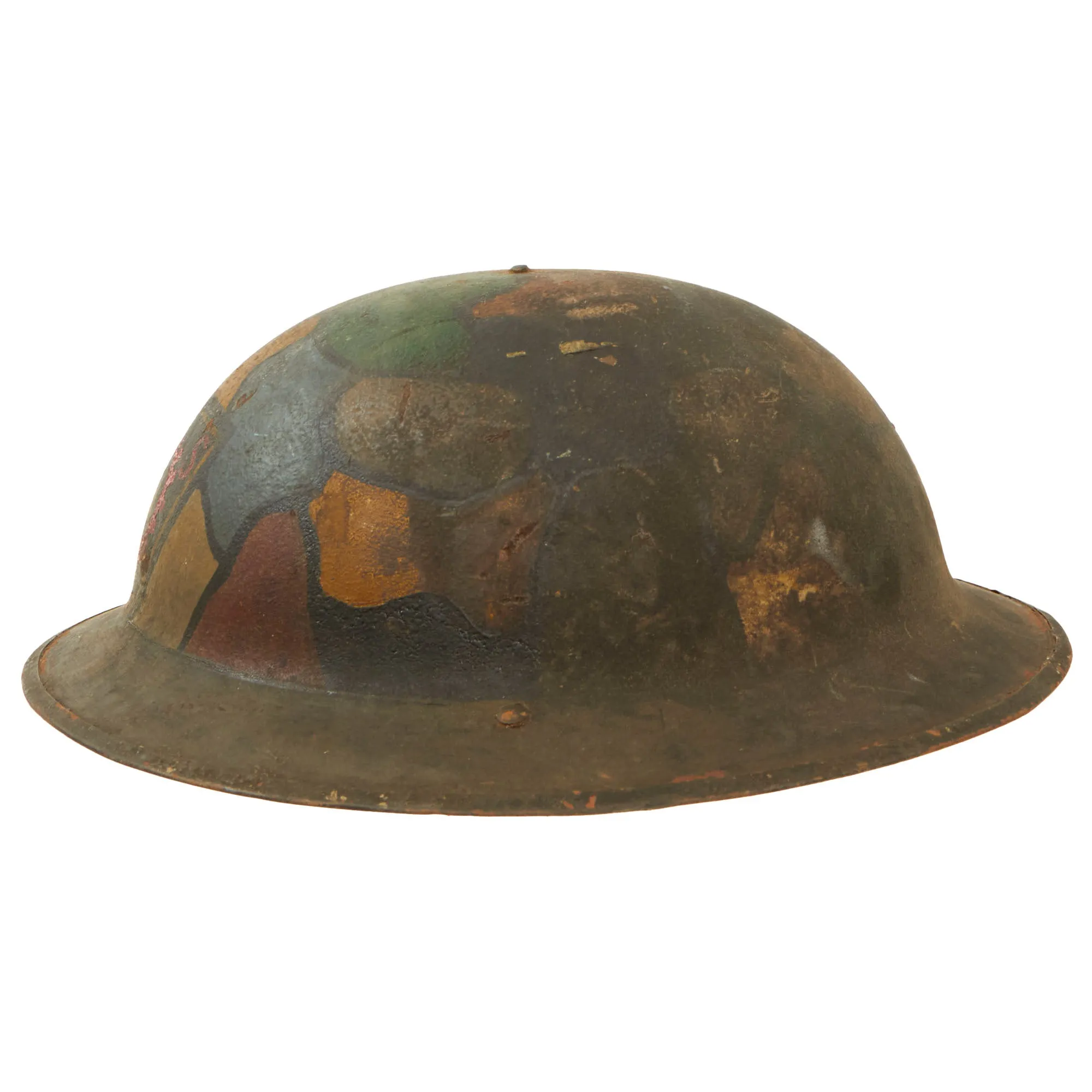 Original U.S. WWI Named Army Service Corps Camouflage Painted British-Made Mk. I Doughboy Helmet with Liner - Prisoner of War Escort Company 85