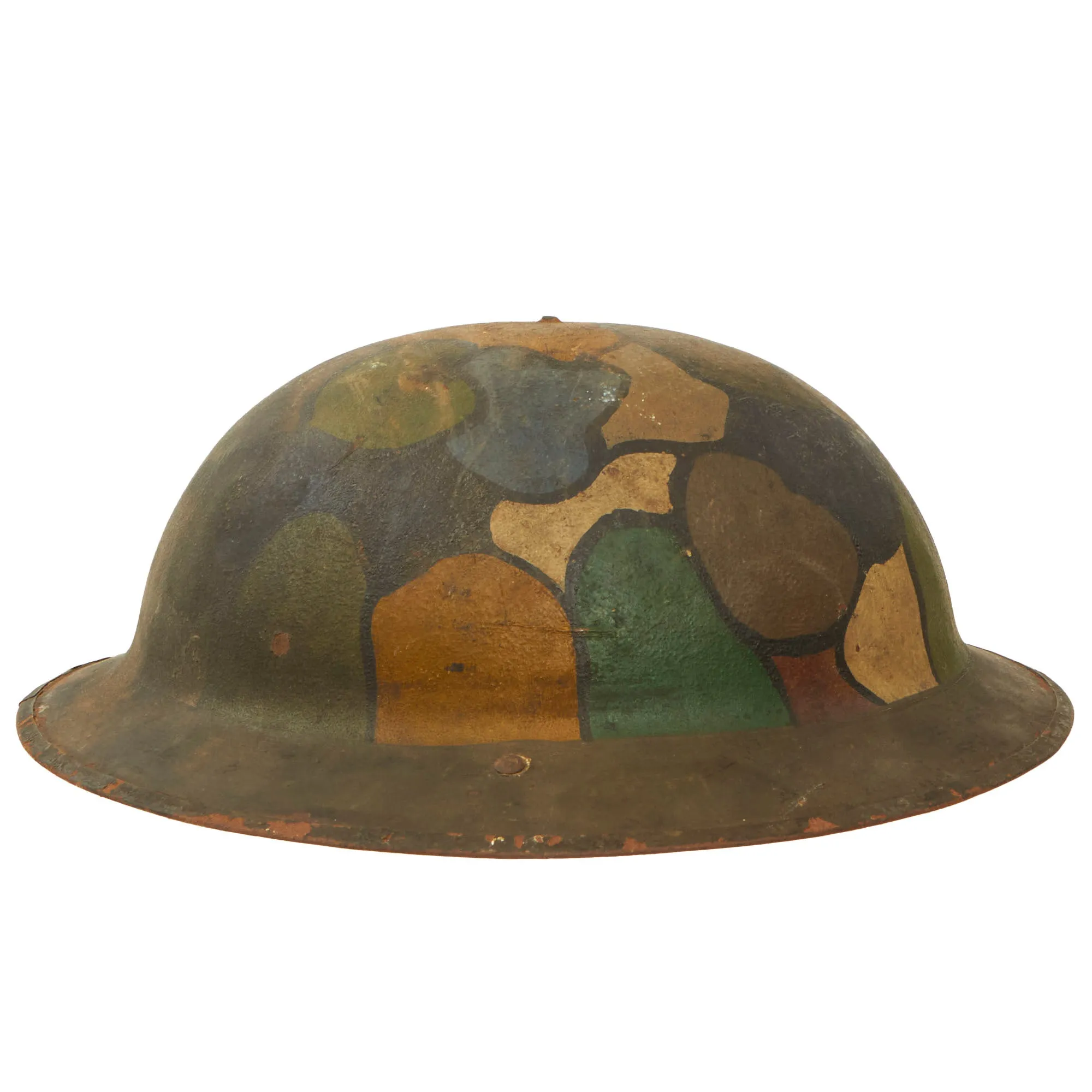 Original U.S. WWI Named Army Service Corps Camouflage Painted British-Made Mk. I Doughboy Helmet with Liner - Prisoner of War Escort Company 85