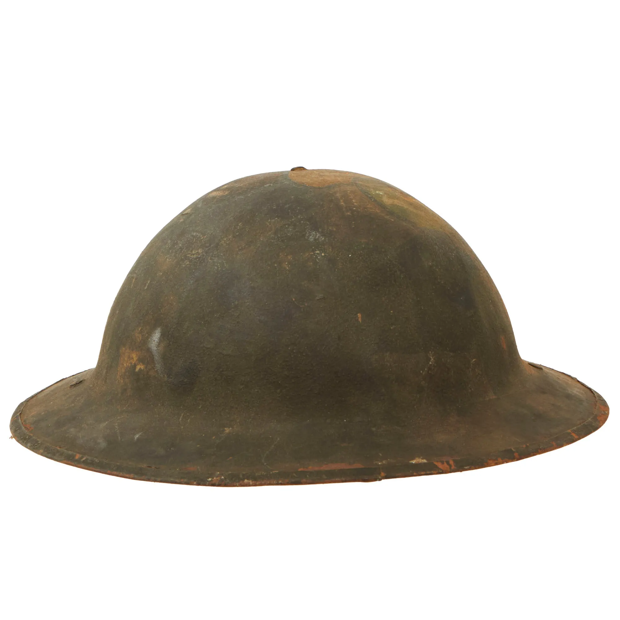 Original U.S. WWI Named Army Service Corps Camouflage Painted British-Made Mk. I Doughboy Helmet with Liner - Prisoner of War Escort Company 85