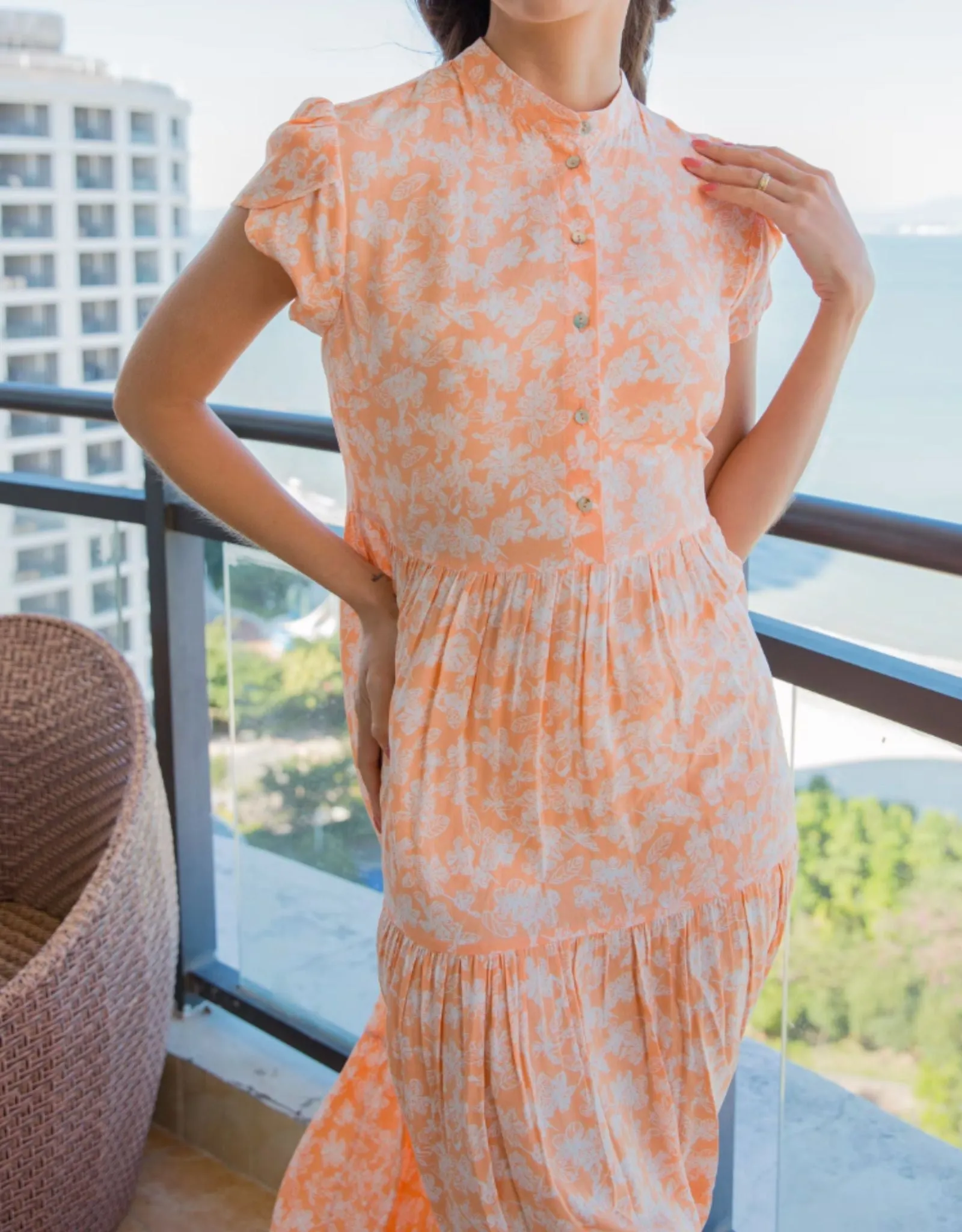 Peach Printed Midi Dress