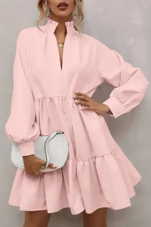 Pink Ruffled Long Sleeve Dress