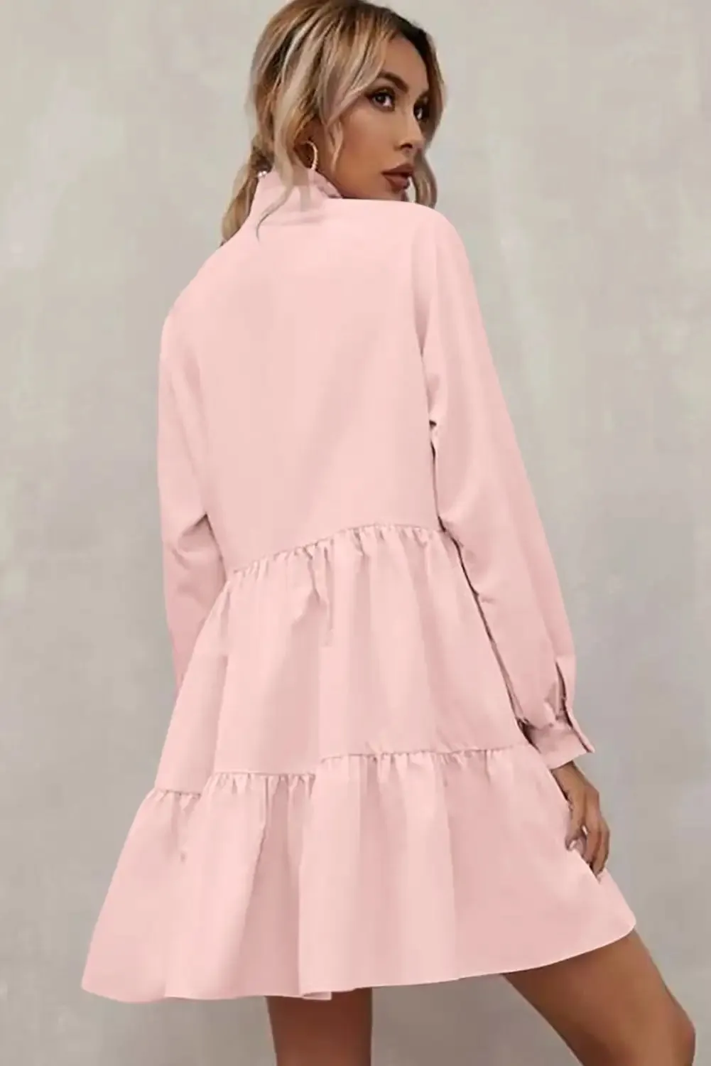 Pink Ruffled Long Sleeve Dress