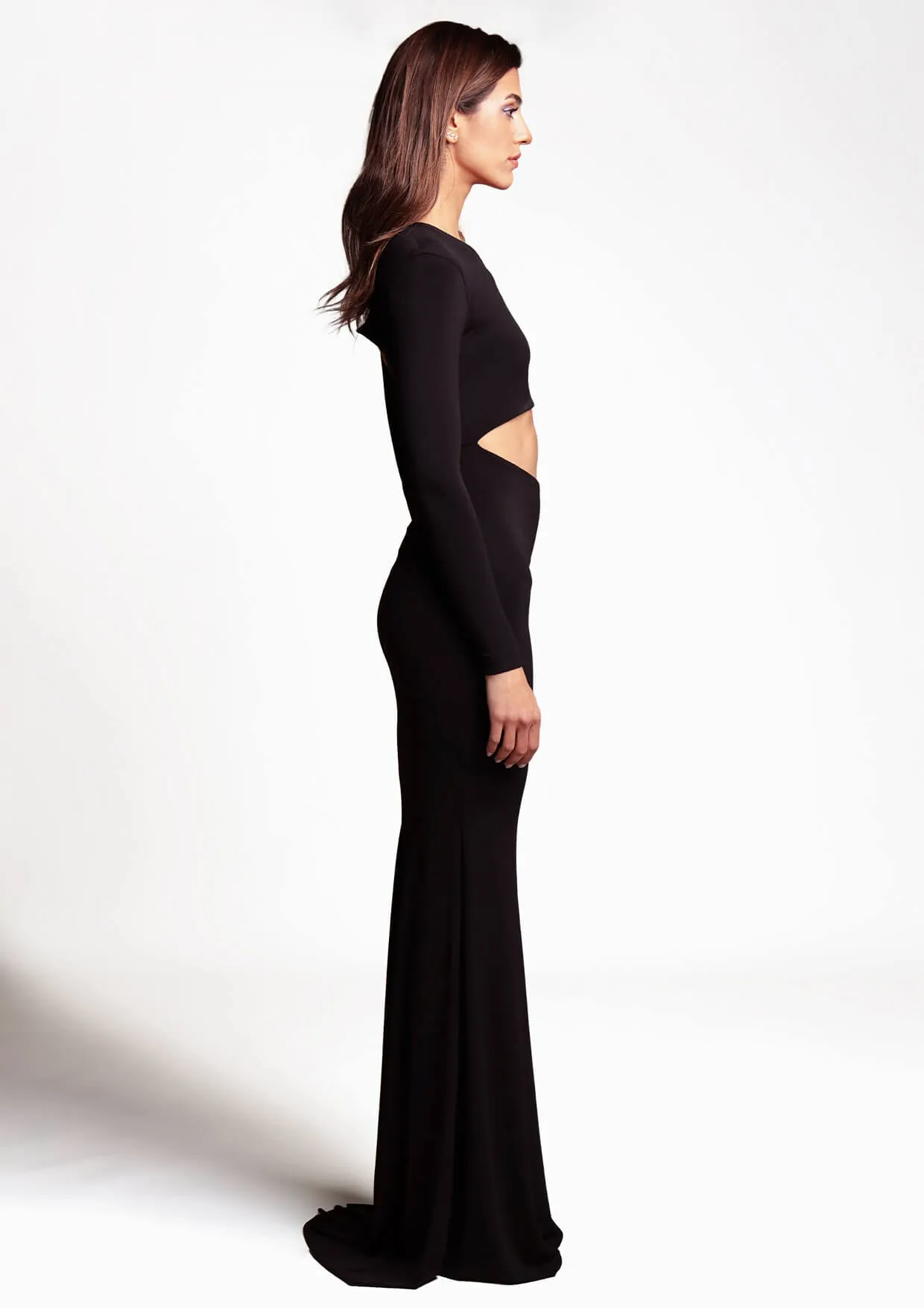 Rasha Long-Sleeved Cut-Out Jersey Maxi Dress