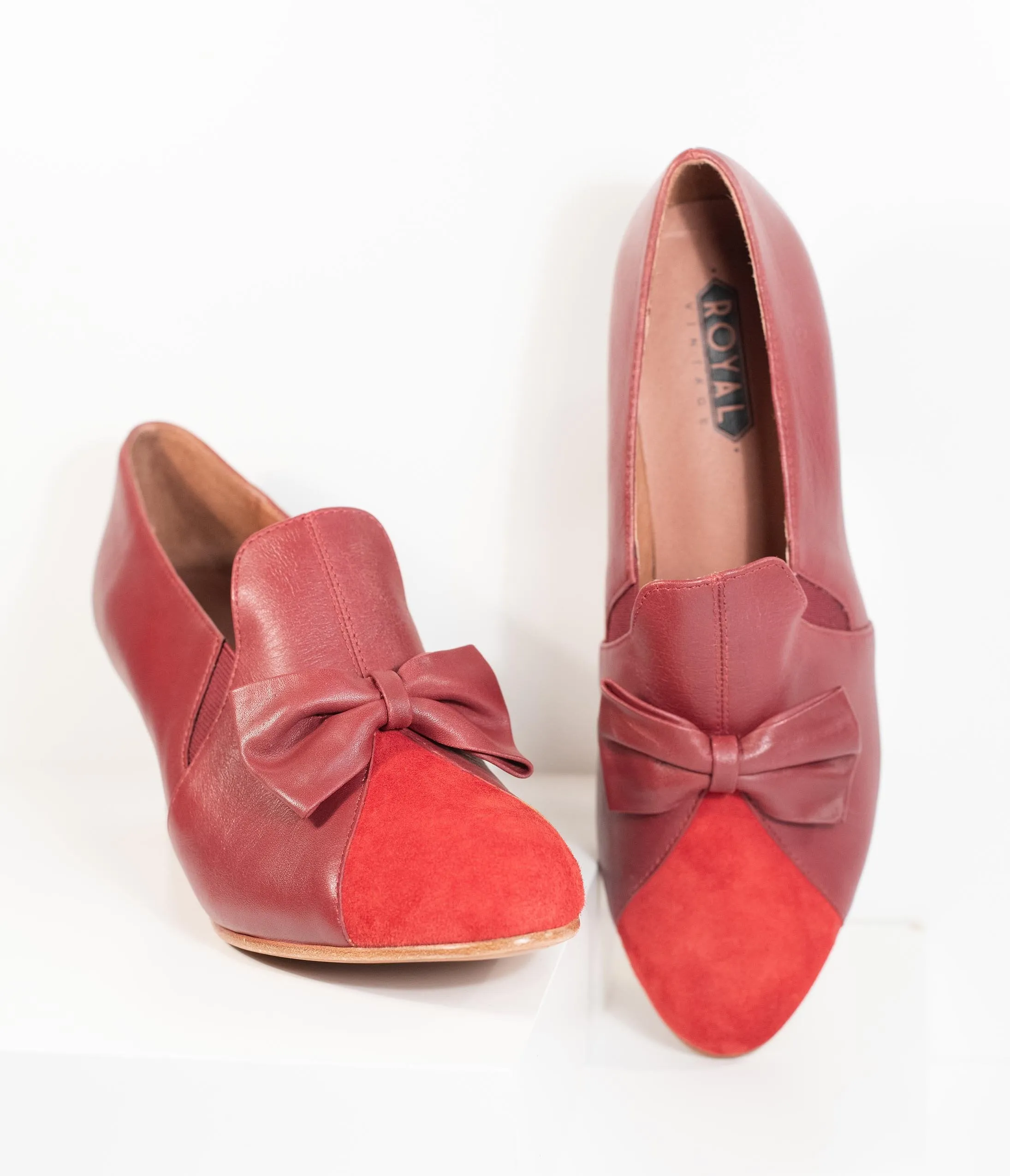 Royal Vintage Burgundy Red Leather Bow Maria Pumps