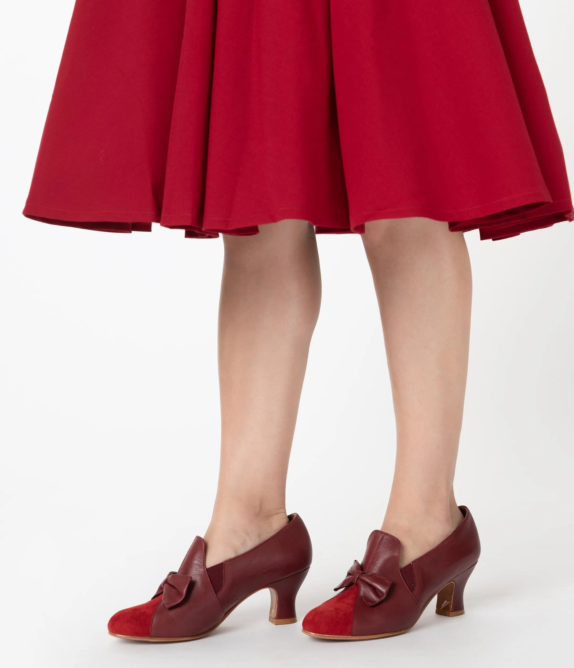 Royal Vintage Burgundy Red Leather Bow Maria Pumps