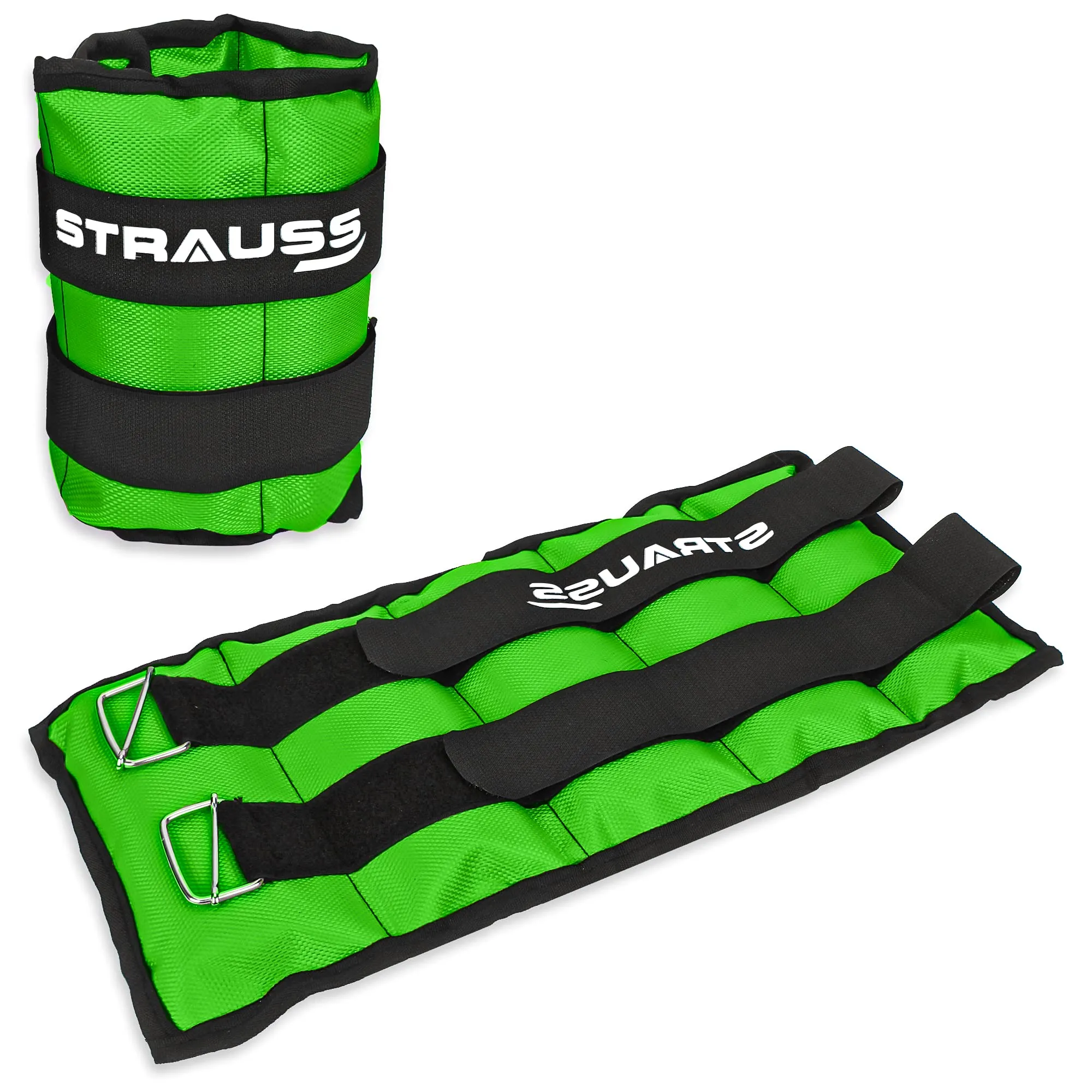 Strauss Adjustable Ankle/Wrist Weights 2.5 KG X 2 | Ideal for Walking, Running, Jogging, Cycling, Gym, Workout & Strength Training | Easy to Use on Ankle, Wrist, Leg, (Green)