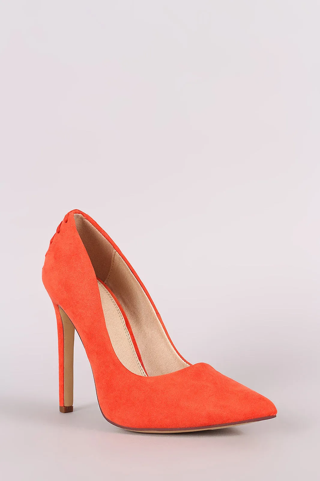 Suede Back Lattice Pointy Toe Pump