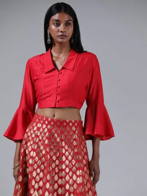 Vark Solid Maroon Button Down Crop Top