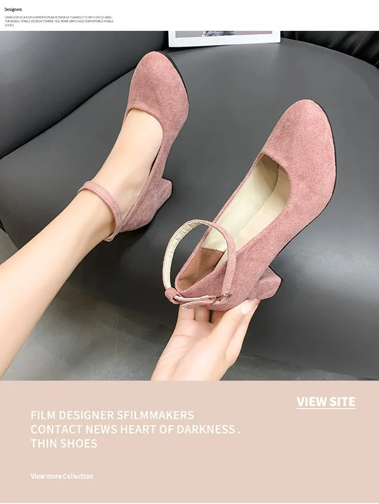 Wenkouban Fashion Women Pumps High Heels Suede Women Shoes Chunky Ankle Work Walking Shoes Sexy Pointed Toe Pumps Ladies Party Shoe