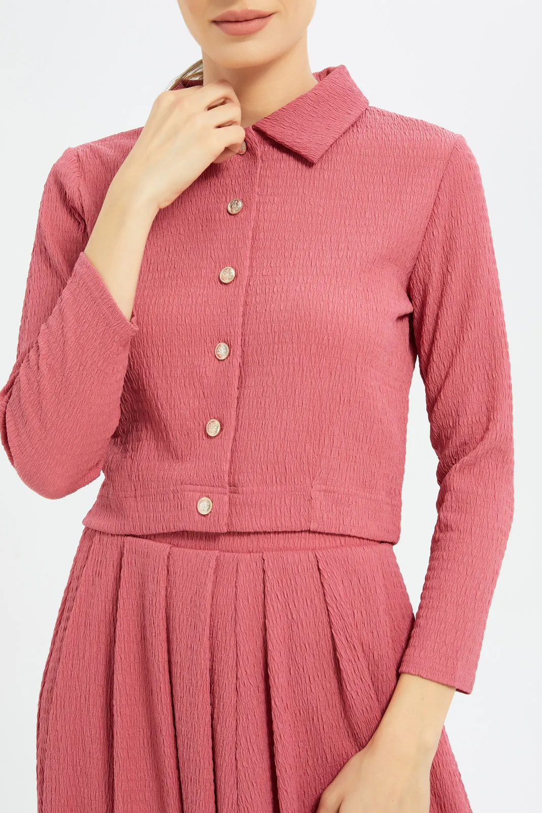 Women Pink Collared Top