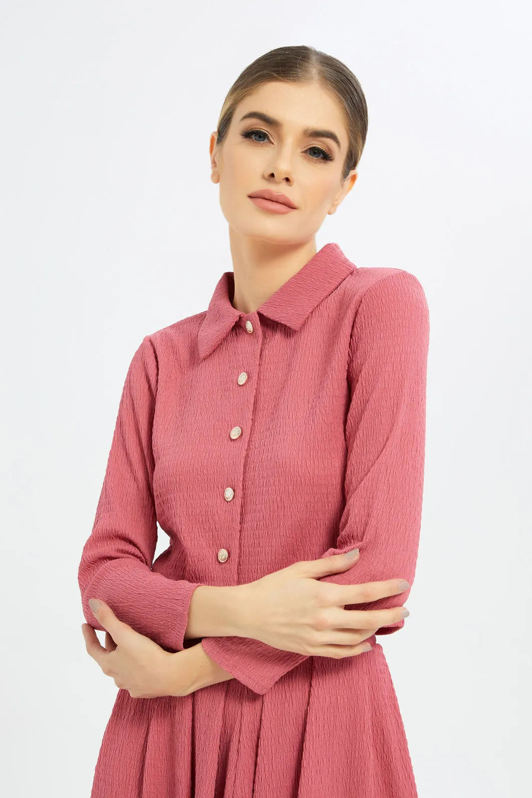 Women Pink Collared Top