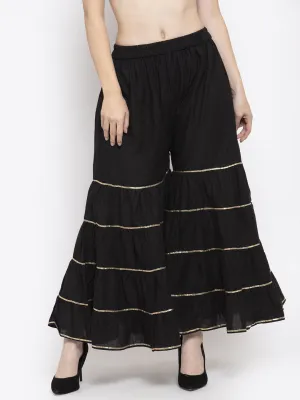 Women'S Black Gotta Patti Cotton Gharara