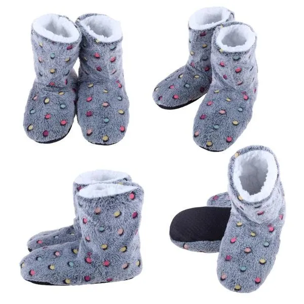 Womens Slippers Boots Sherpa Lined Polka Dots